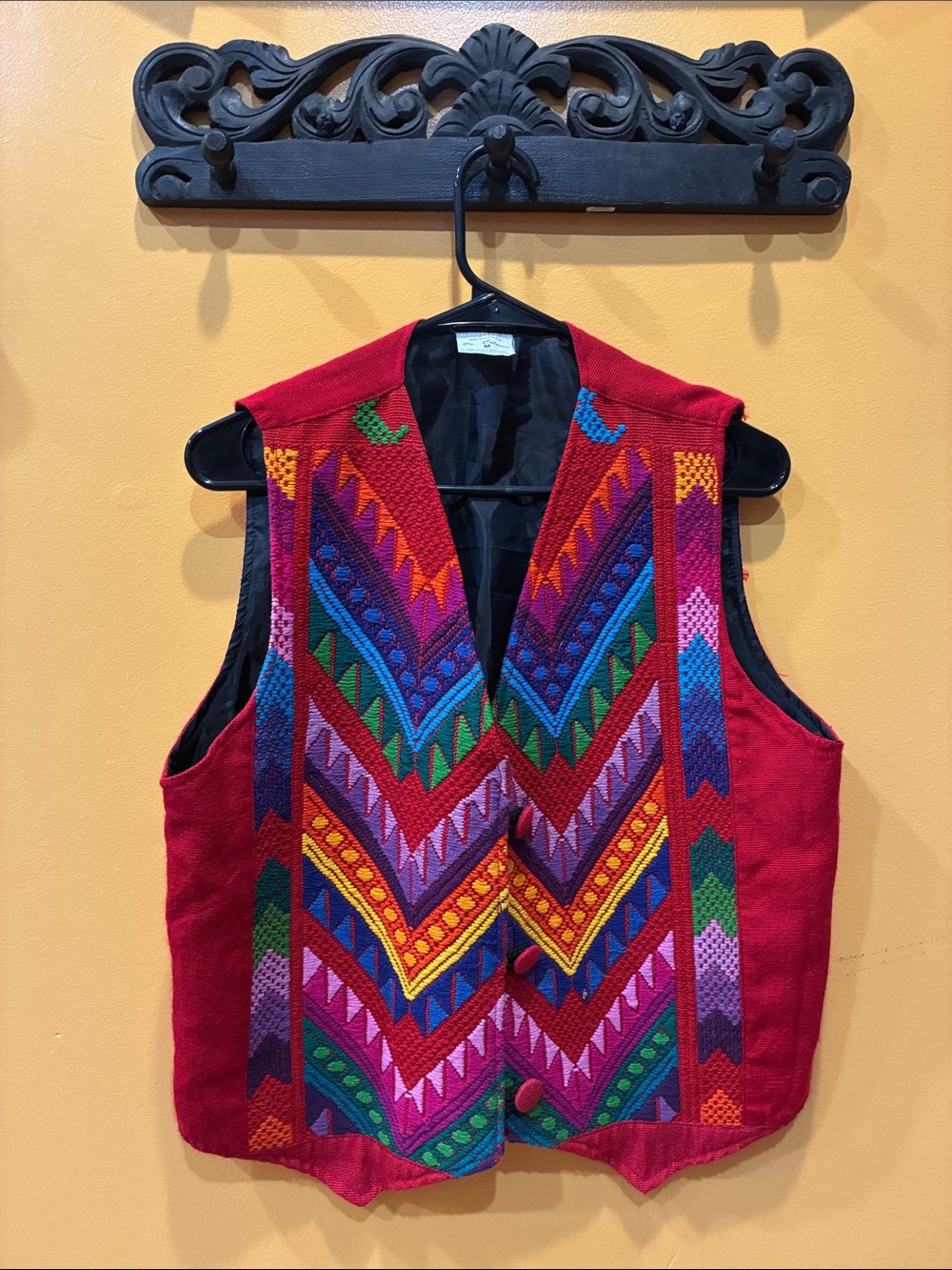 Red Embroidered Chevron Vest - Multicolor Patterned Tunic